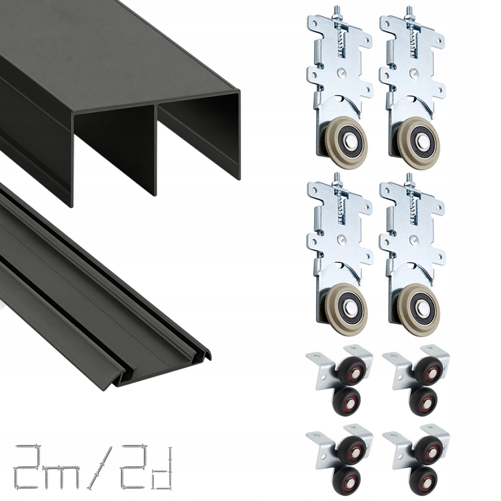 System przesuwny szafa 2m / 2 Drzwi CZARNY MAT