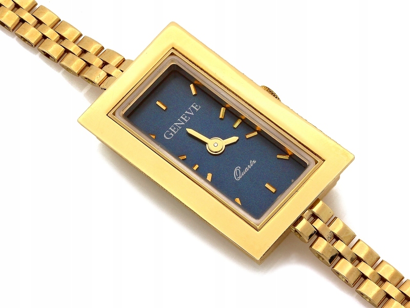 Zlaté hodinky 585 obdélníkové, tmavě modrý ciferník r19 jako dárek