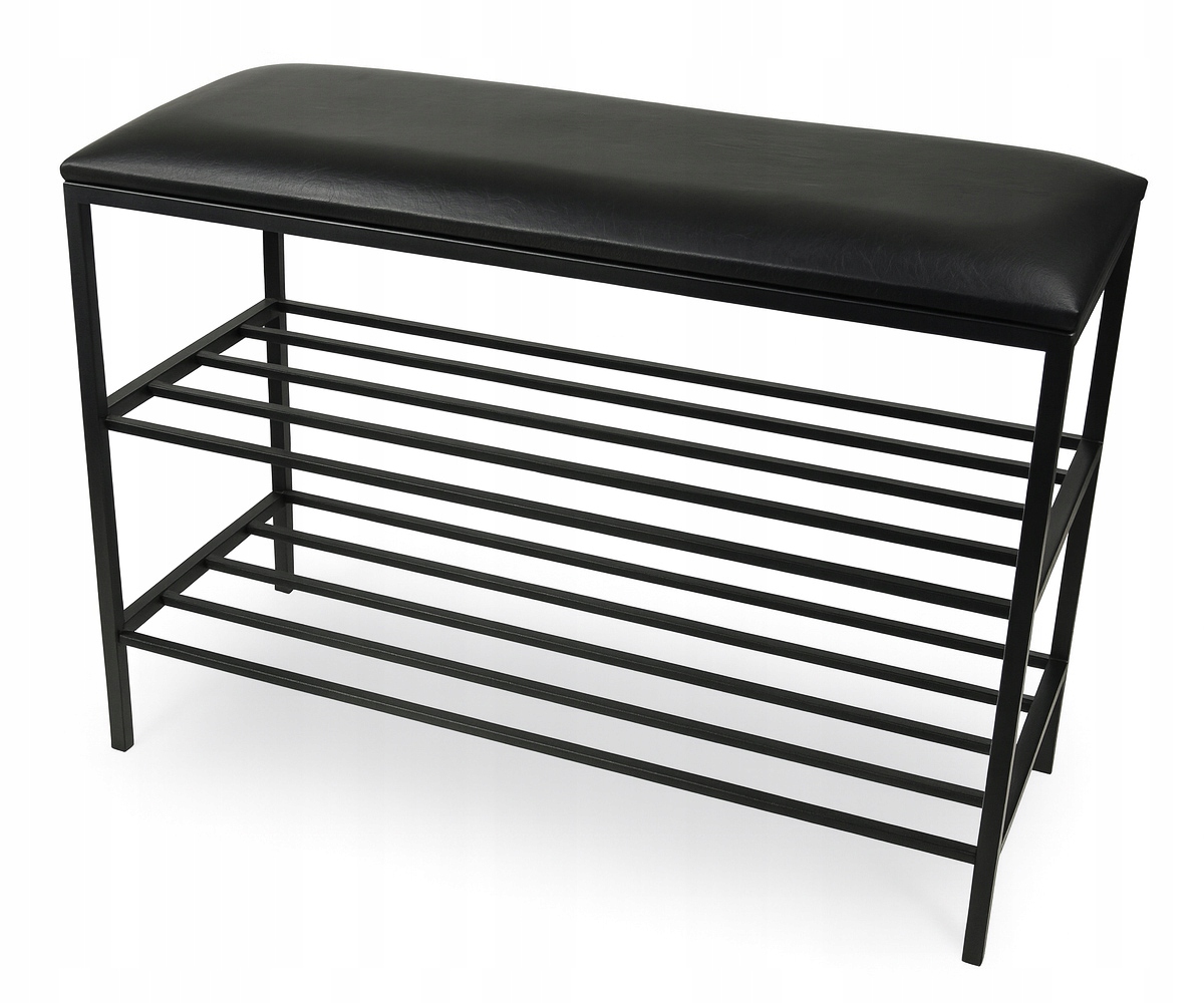 Skrinka na topánky s čiernym sedadlom z ekologickej kože, regál na topánky 75 cm