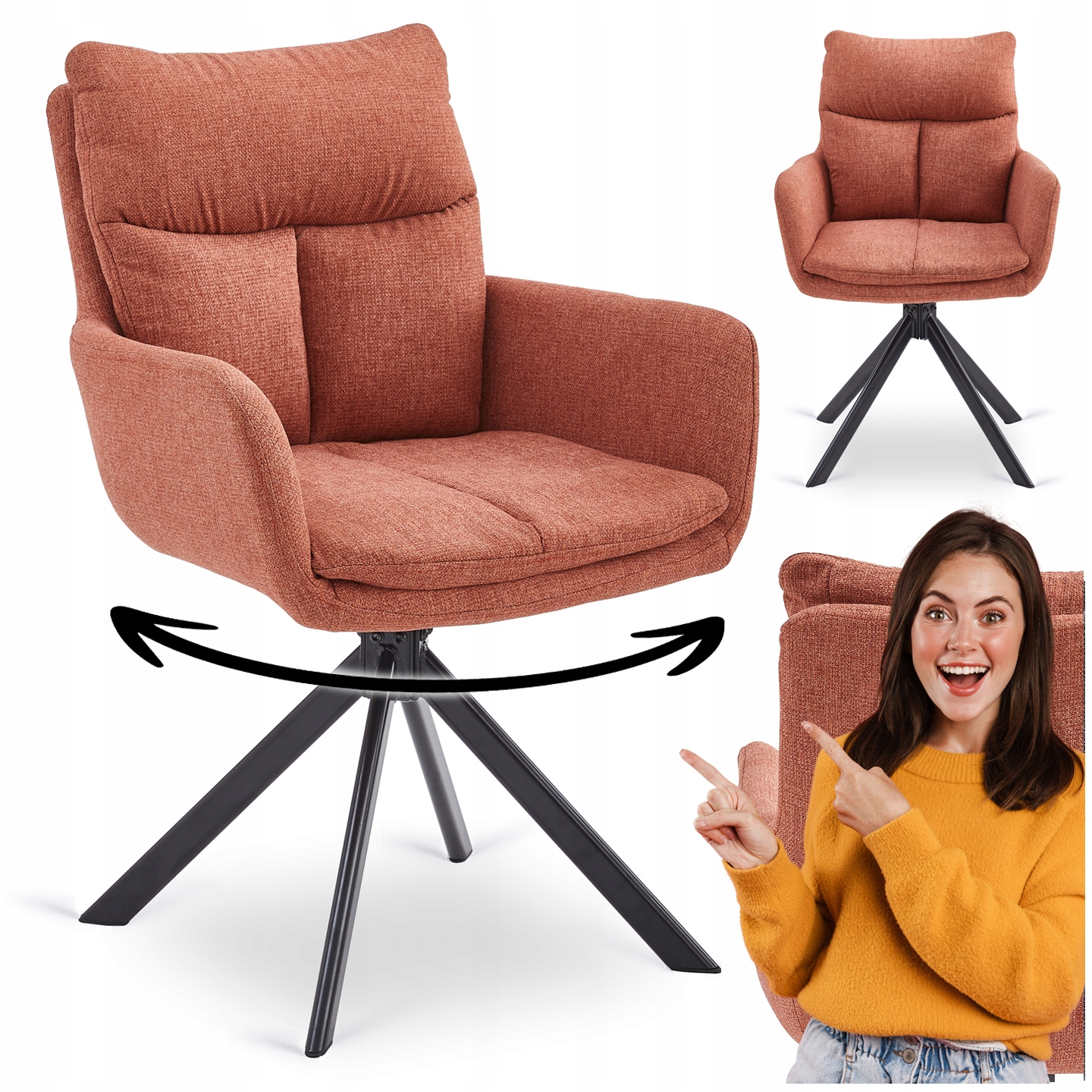 Otočné kelímkové křeslo s čalouněním pro jídelnu v obývacím pokoji Rudy Paul