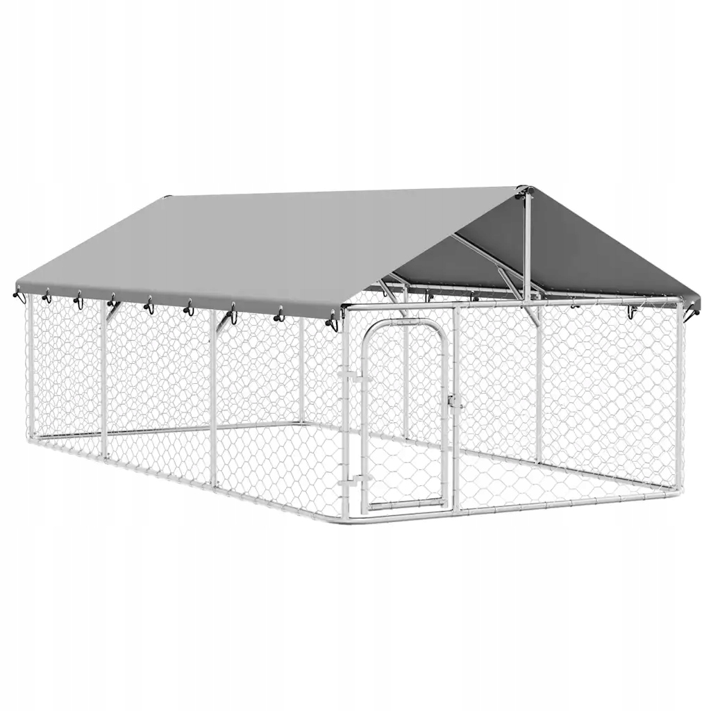Kotec pro psa se zastřešením 400 x 200 x 150 cm, stříbrná, ocel