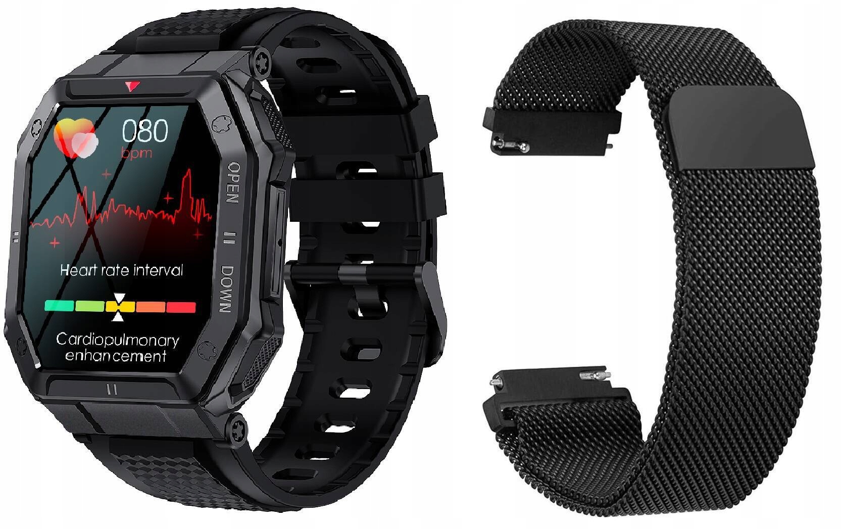 Smartwatch zegarek męski wojskowy czarny GlacierX Trail pasek Bransoleta