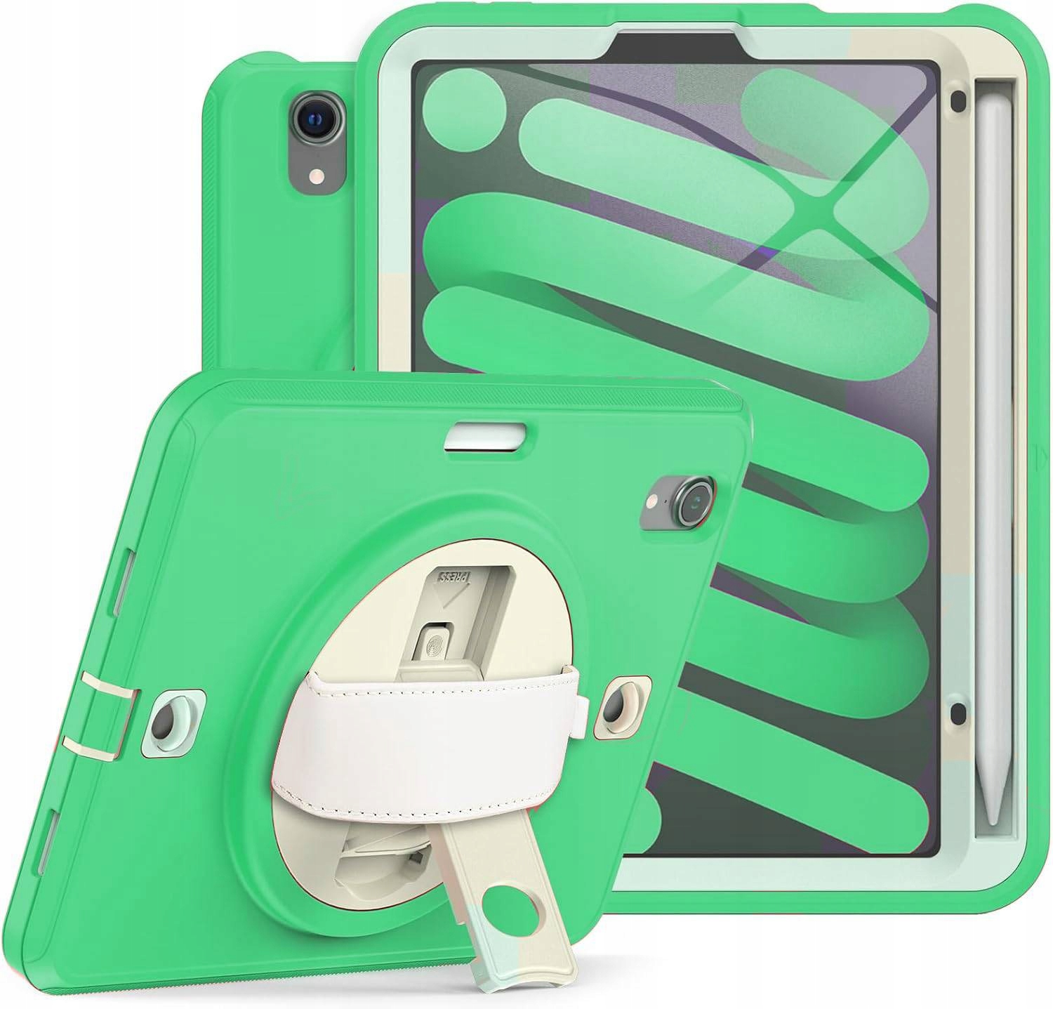 Pouzdro pro iPad Mini 6 8.3" s podstavcem a popruhem na rameno, zelené