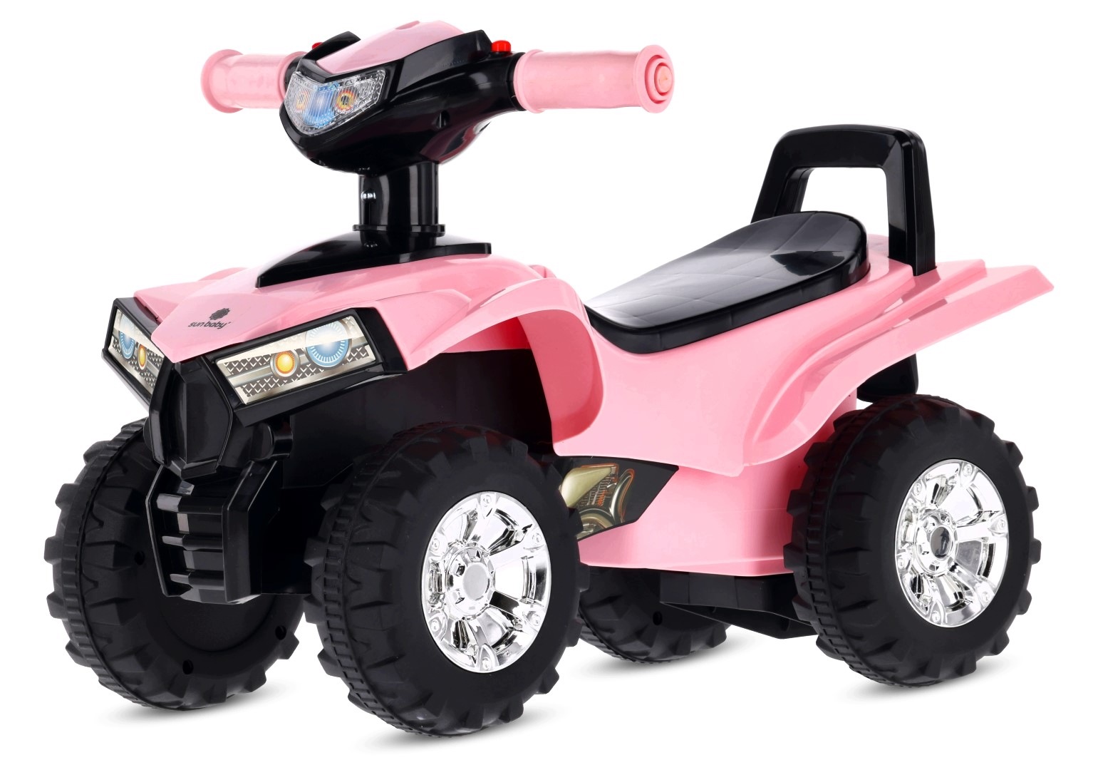 Jeździk dla dziecka na roczek Quad Led Schowek Duże koła jasny różowy