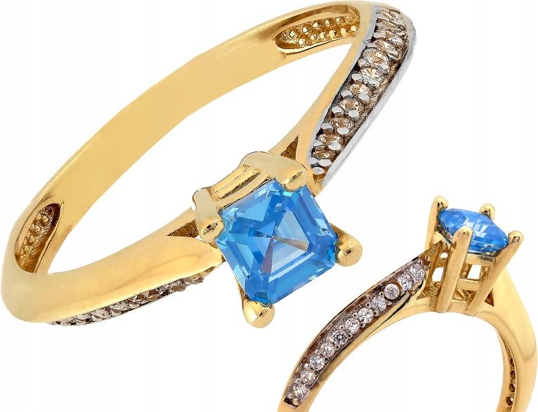 Zlatý prstýnek 585 elegantní s modrým očkem a zirkony r14 14k