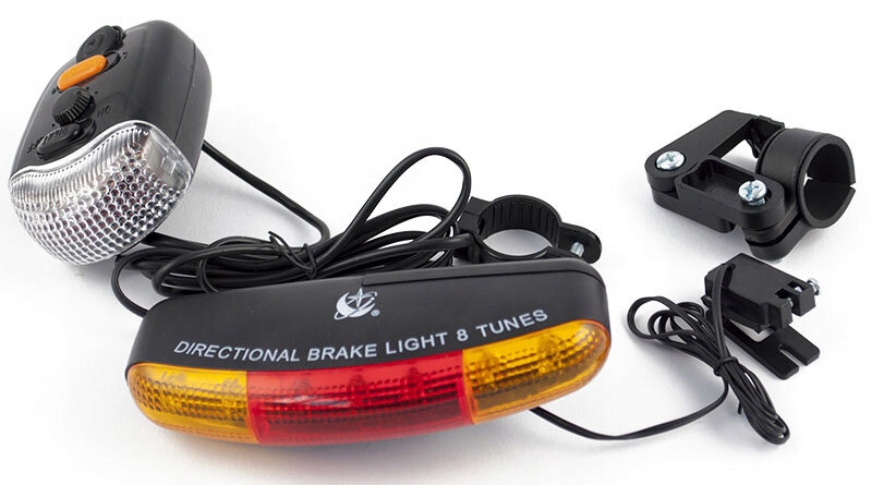 4W1 ŚWIATŁA ROWEROWE KIERUNKI KLAKSON COFANIE Zasilanie bateria