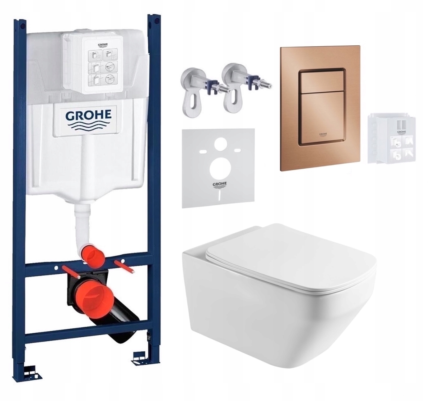 Wc rošt Grohe Rapid Sl s Wc misou Naron a tlačidlom, brúsená meď