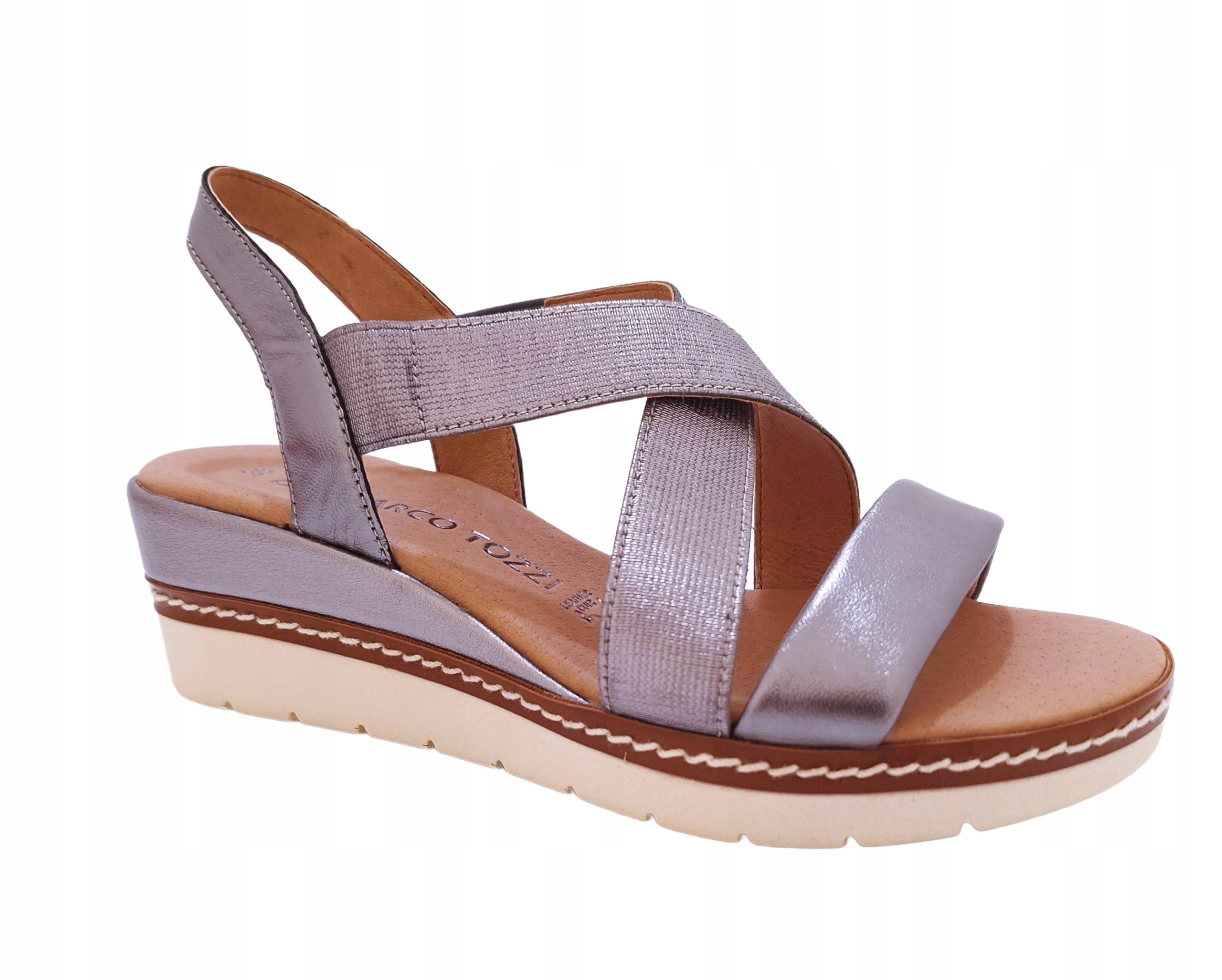 Dámské sandály na klínku stříbrné Marco Tozzi 2-28721 r39
