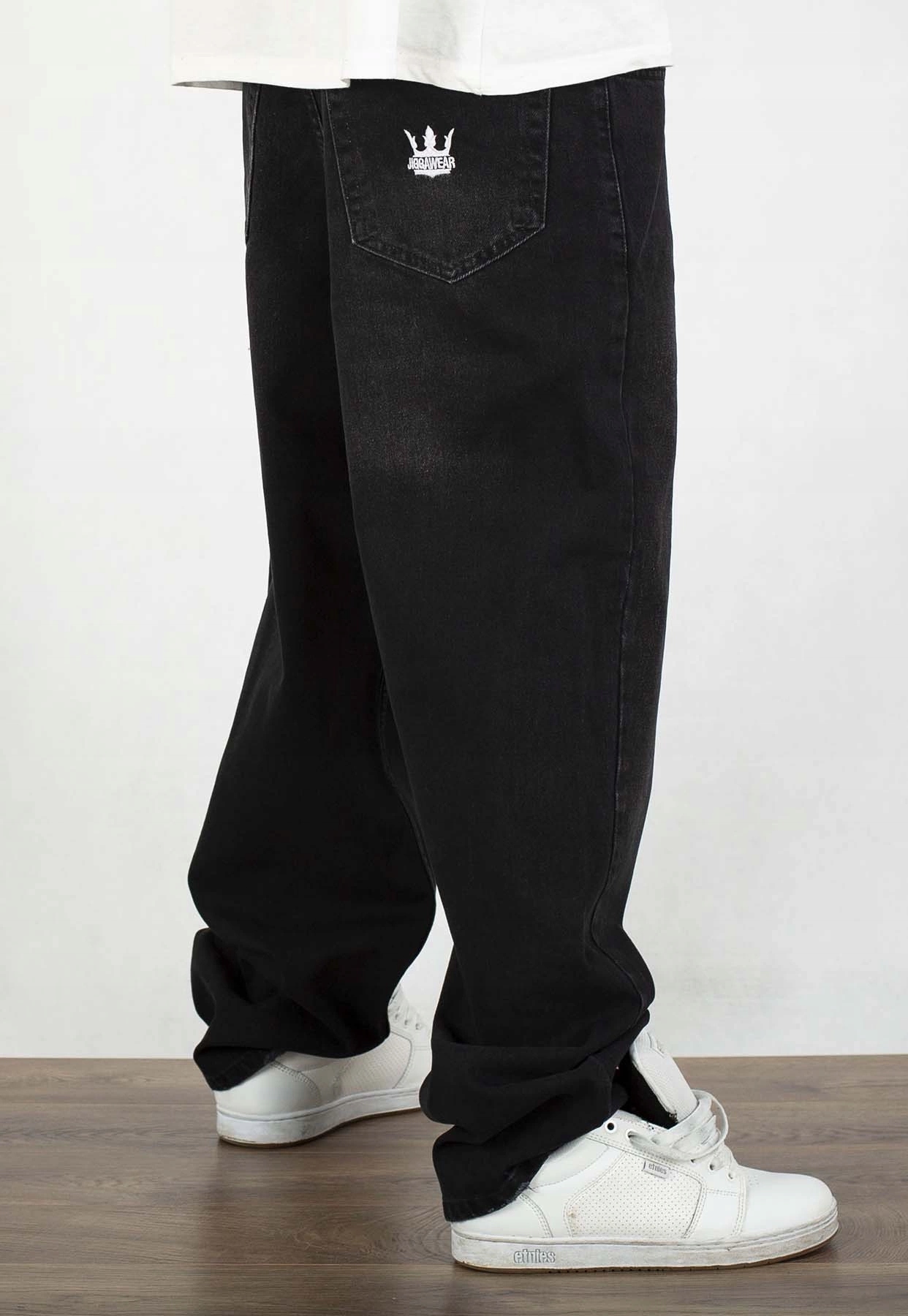 Kalhoty Jigga Wear Baggy Jeans Crown černé seprané