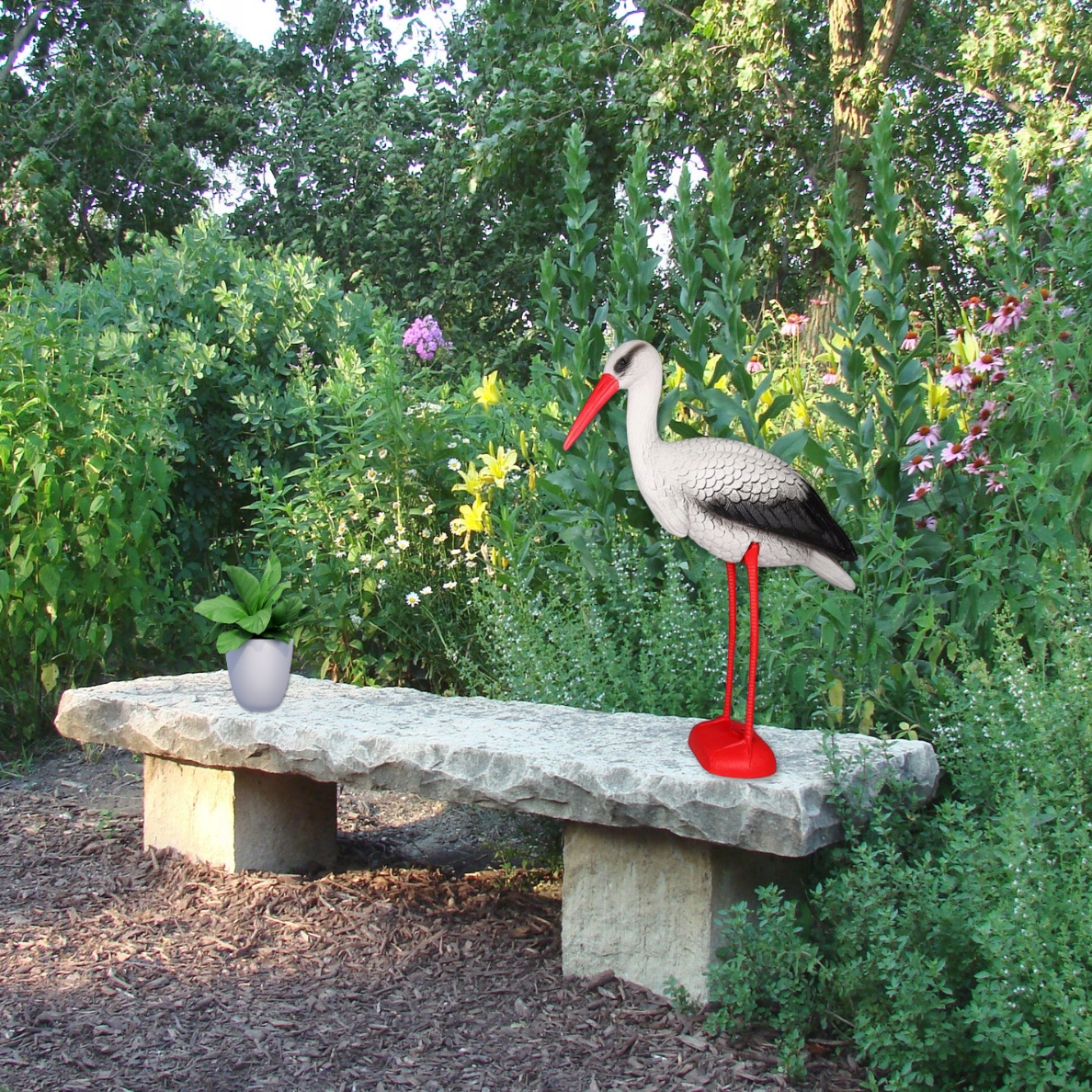 FIGURA OGRODOWA FIGURKA DEKORACJA BOCIAN STOJĄCY DO OGRODU DUŻY XXL Kolor biały czarny odcienie czerwieni