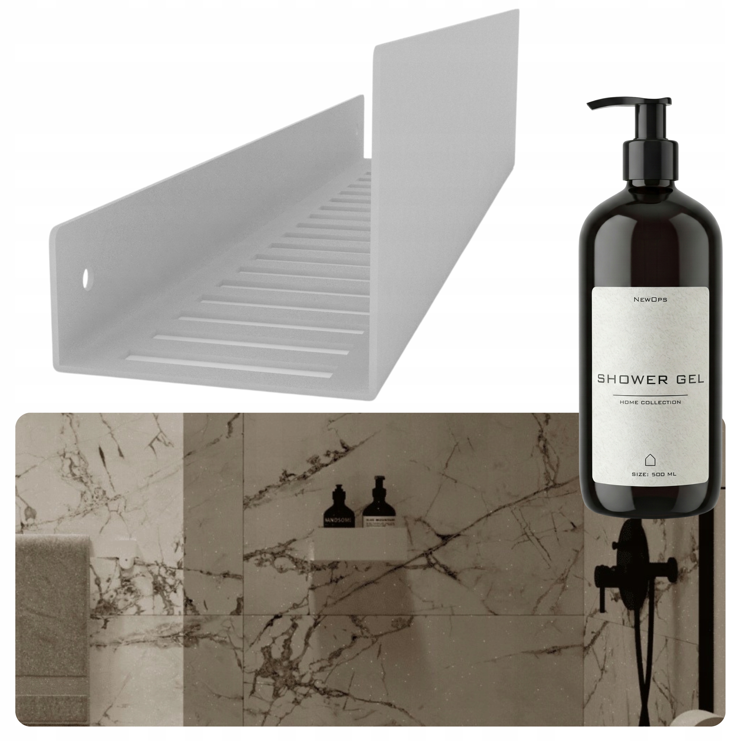 Matná Nástěnná Polička Na Sprchovou Kosmetiku Malá 20 cm Dárek Láhev