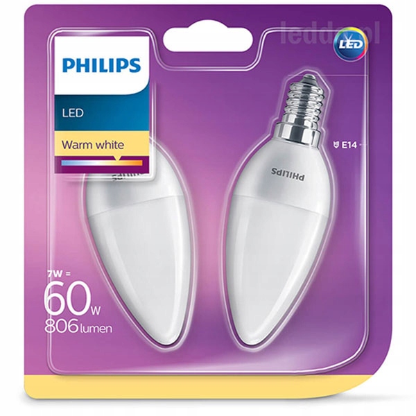 

2 x Żarówka Led E14 7W=60W 806lm Philips 2700K