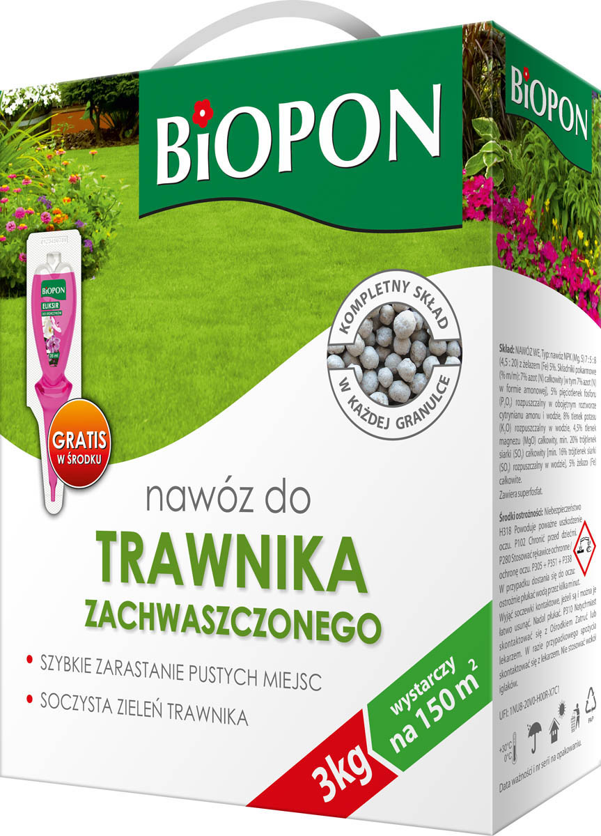 

Biopon Karton 3 kg nawóz do trawnika zachwaszczone