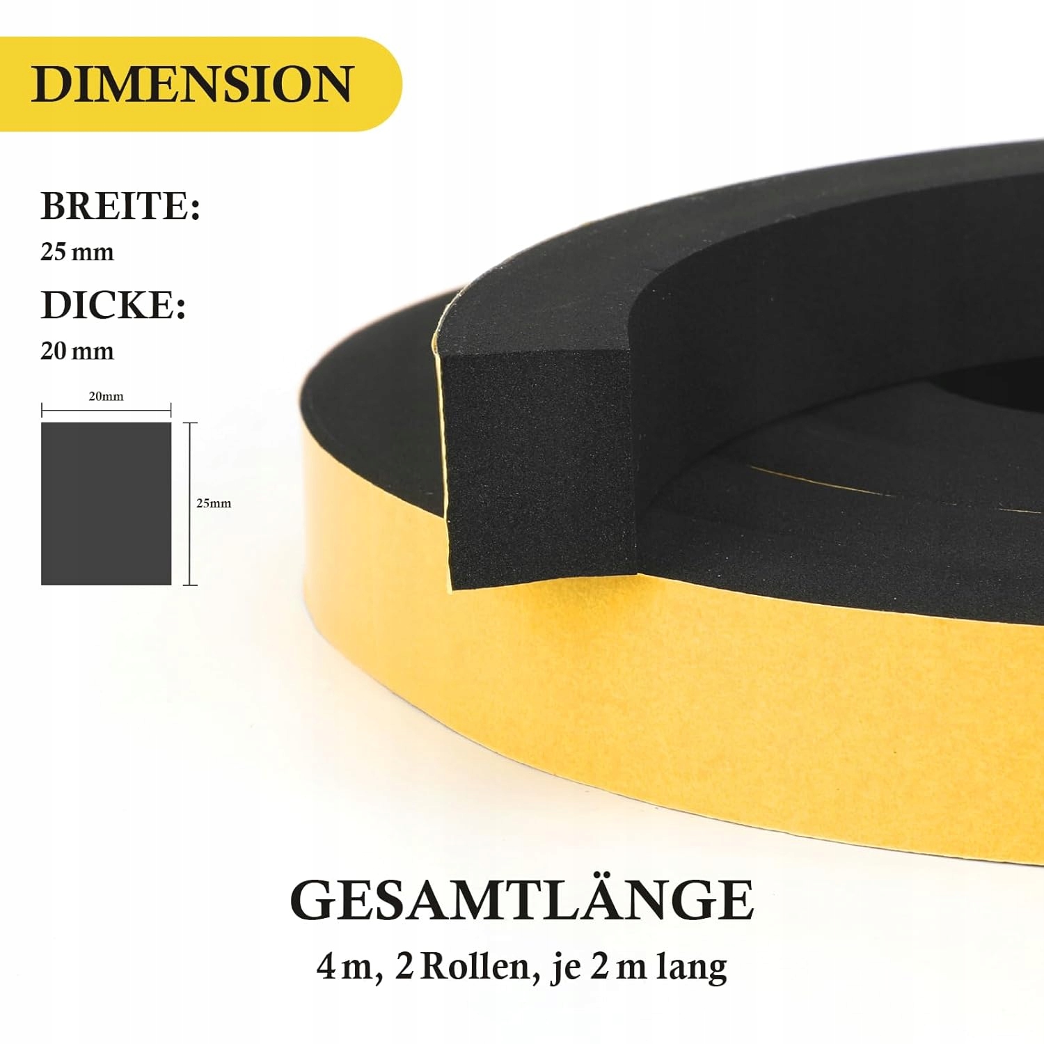 Uszczelka okienna czarna piankowa Fowong 25 mm x 20 mm, 4m, 2x2m Grubość 20 mm