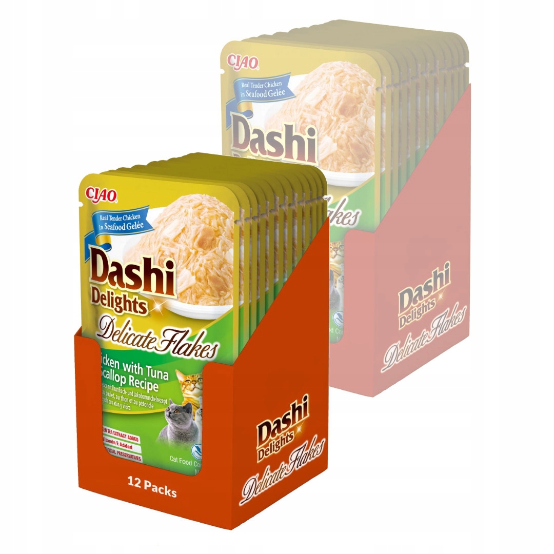 Inaba Cat Dashi Delights vločky 24x40g Pamlsek tuňák Mušle Hřebenatky