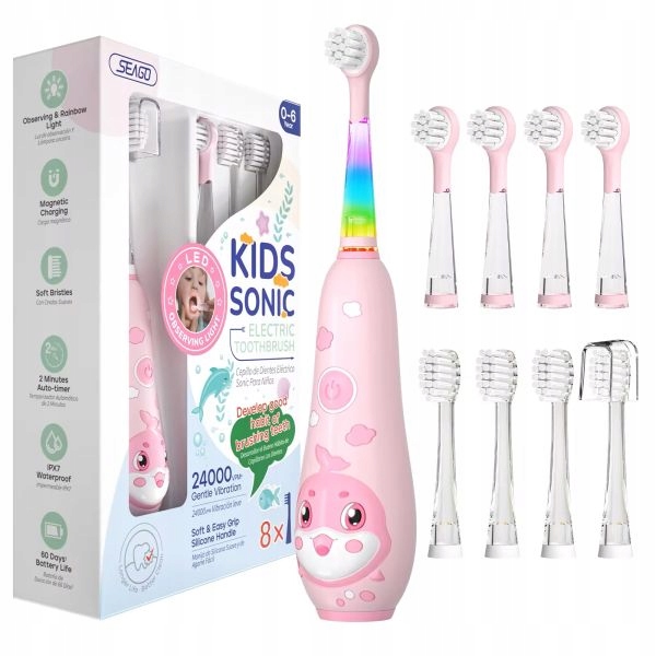 Szczoteczka dla dzieci soniczna 0-6 lat różowa, Led Seago SG-2139