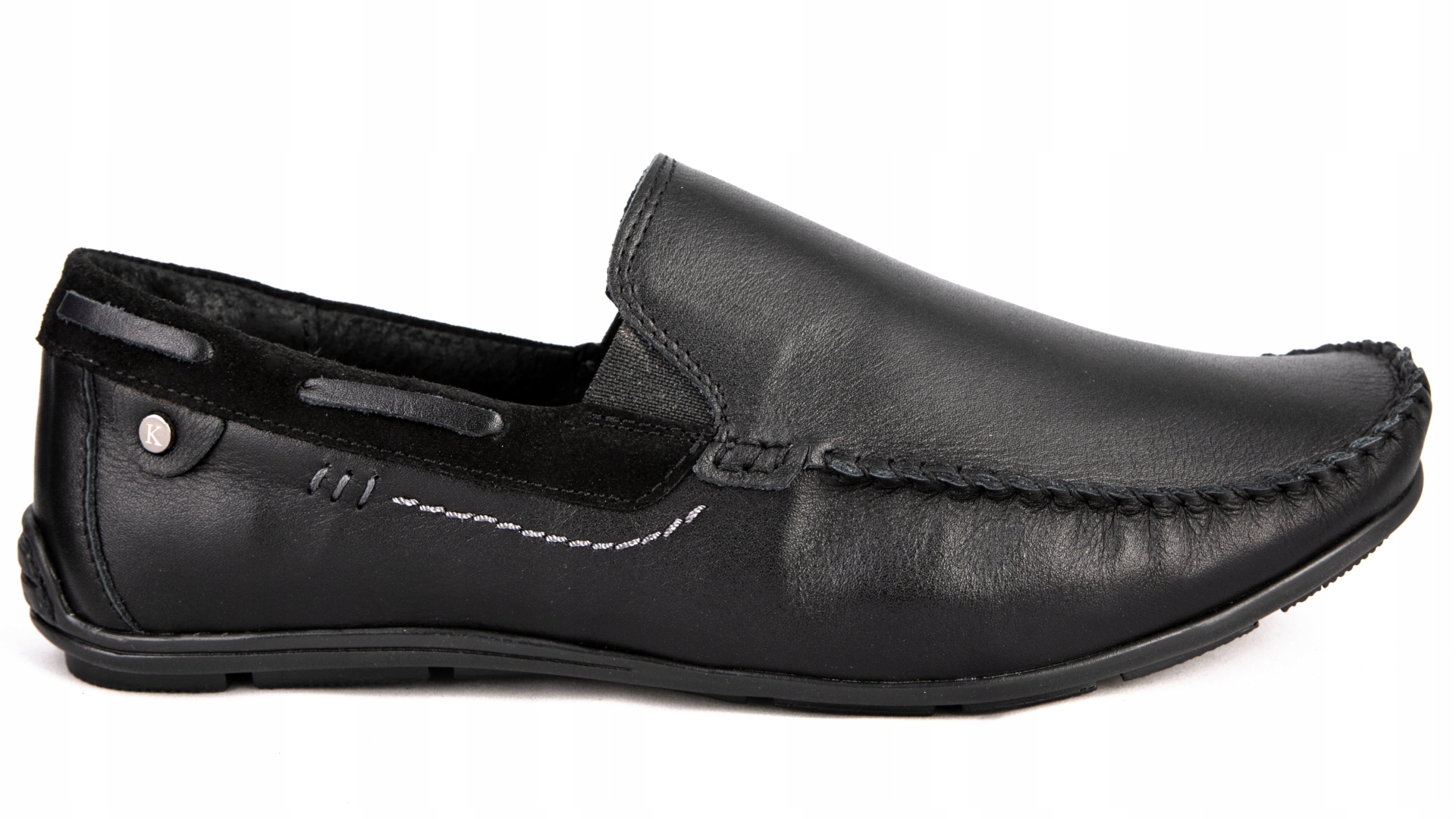 Mokasyny męskie POLSKIE buty skórzane czarne 42 Nosek okrągły