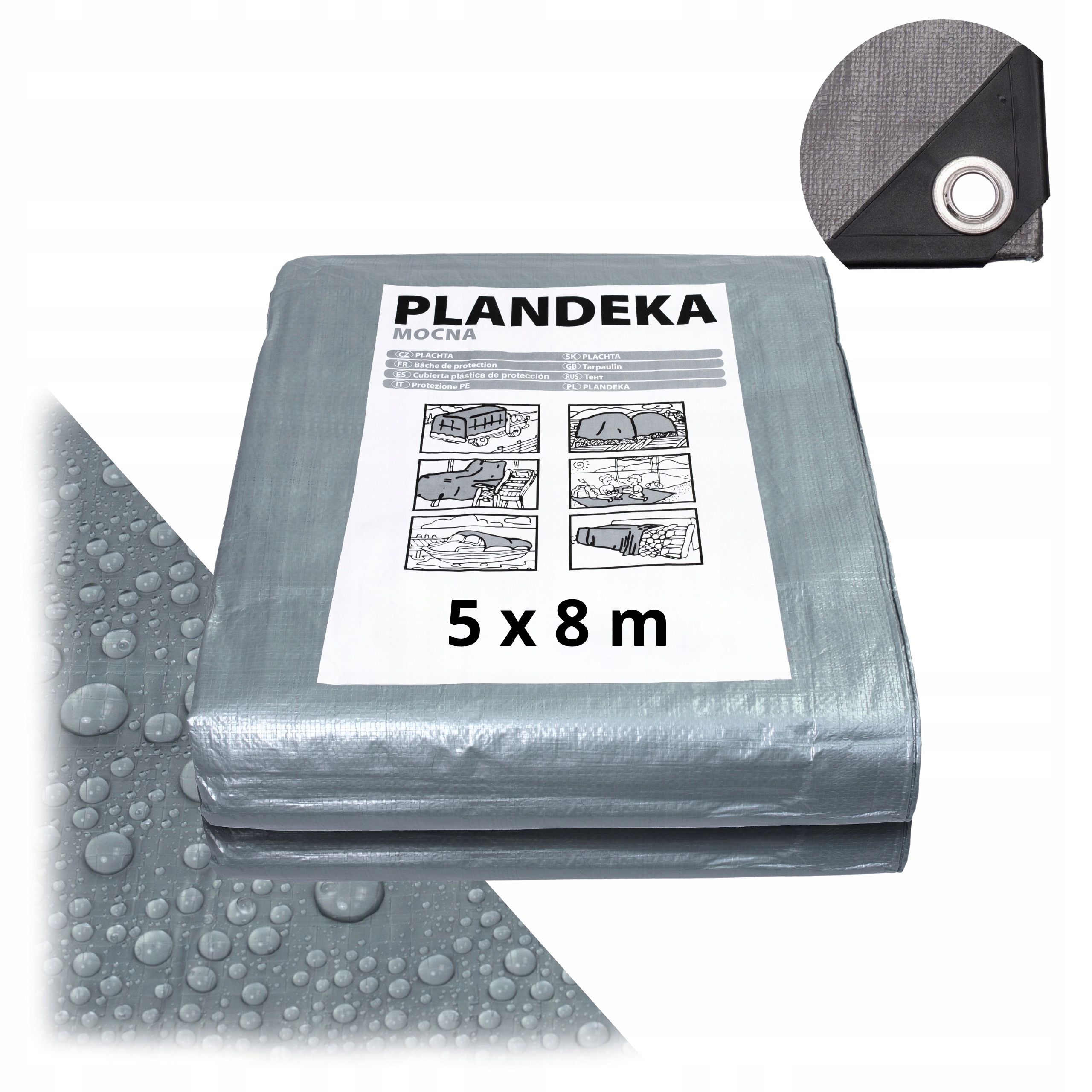 Plachta voděodolná, silná, krycí, 160 g/m2 5 x 8 m, stříbrná, Uv silná