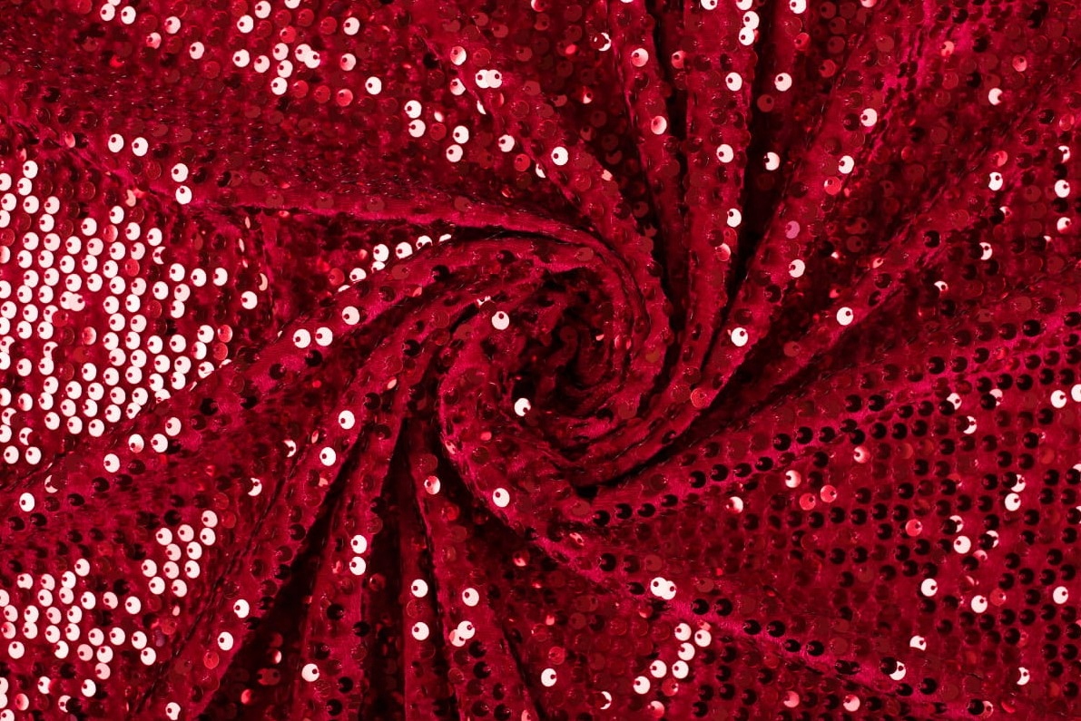 Látka Velur Flitry Premium Červená