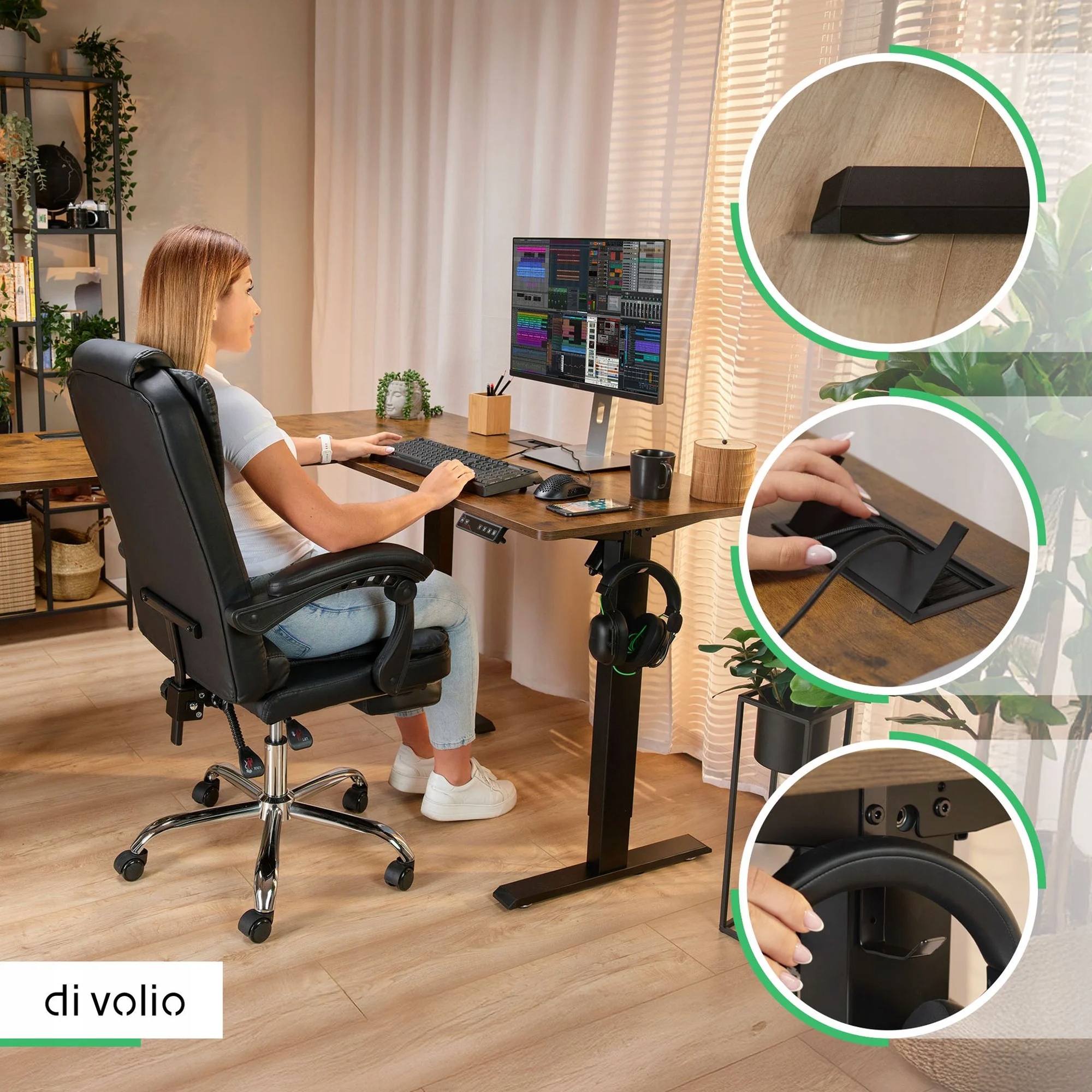 Biurko narożne elektryczne do biura gamingu 2 silniki 160x140cm Montaro Regulacja wysokości elektryczna