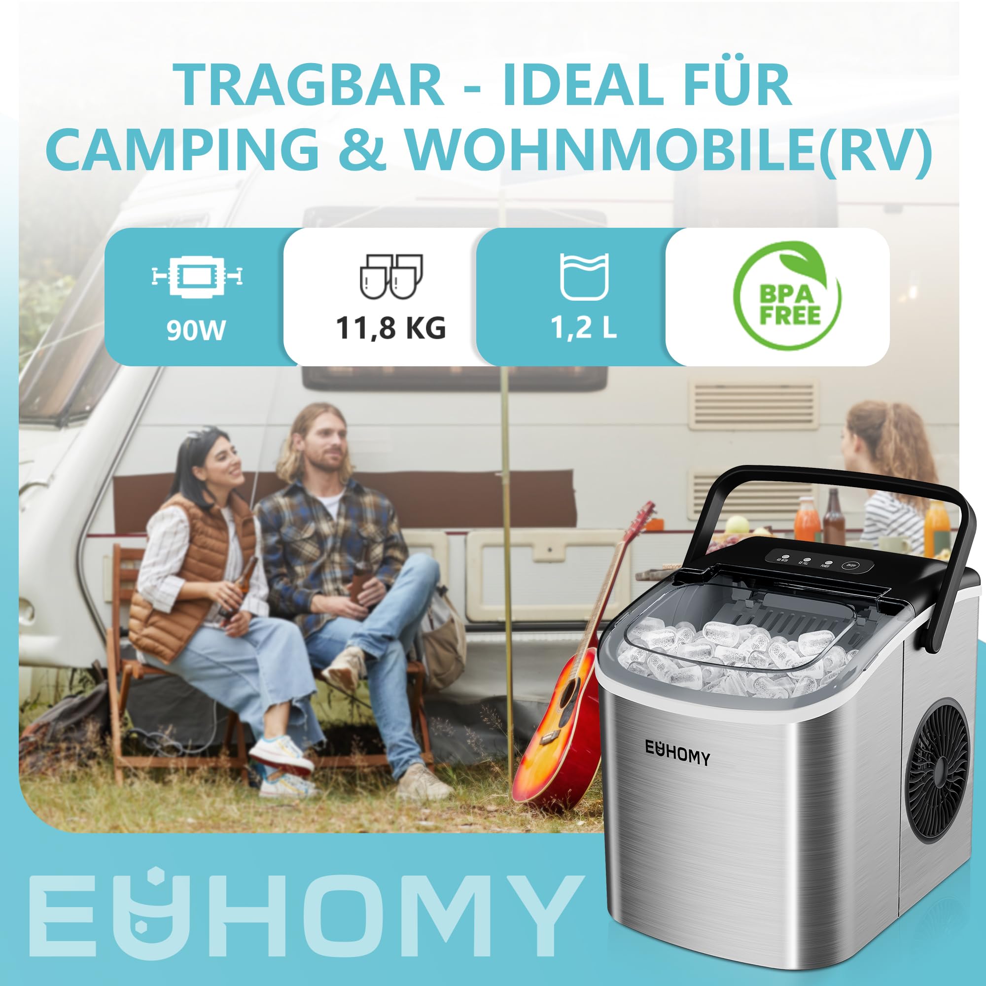 EUHOMY Maszyna Do Kostek Lodu Kompaktowa 12kg/24h Szybka i Przenośna — miniatura 2