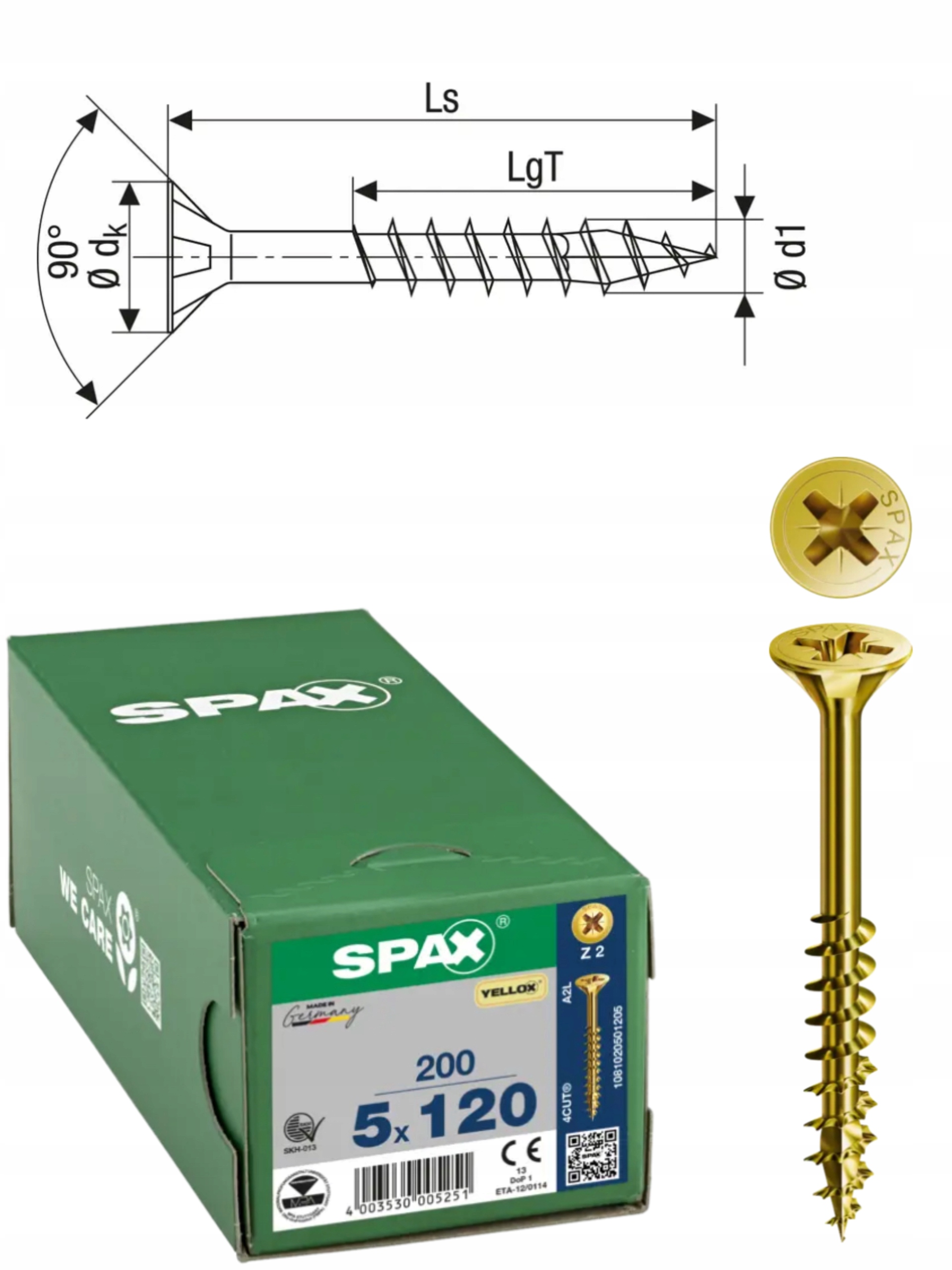 Univerzální šroub na dřevo (zlatý) Spax 5 x 120 mm Yello-x 200 ks