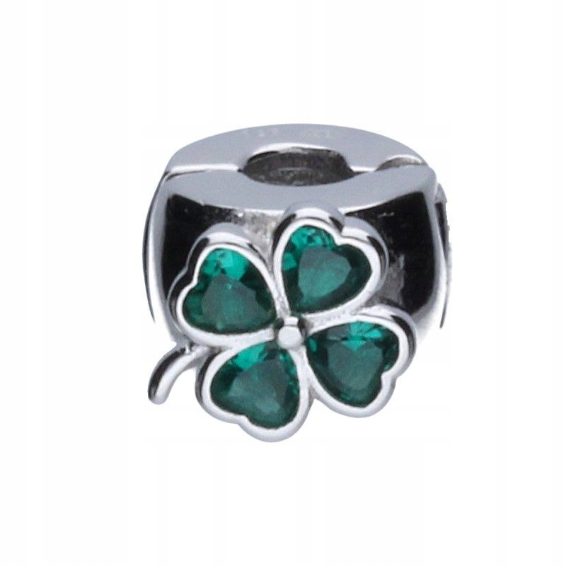 Přívěsek na náramky stříbrný 925 se zelenými zirkony jetel 8x8 mm