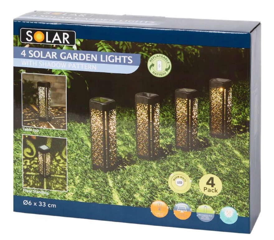 

4x Lampa solarna 2w1 na stolik, wbijana Led ciepła