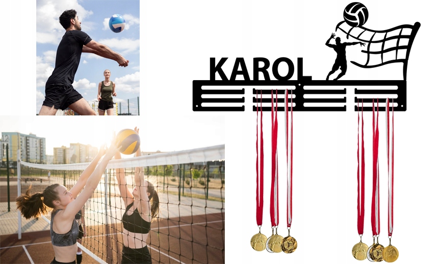Věšák držák na medaile háček Jméno libovolný nápis volejbalový volejbalista