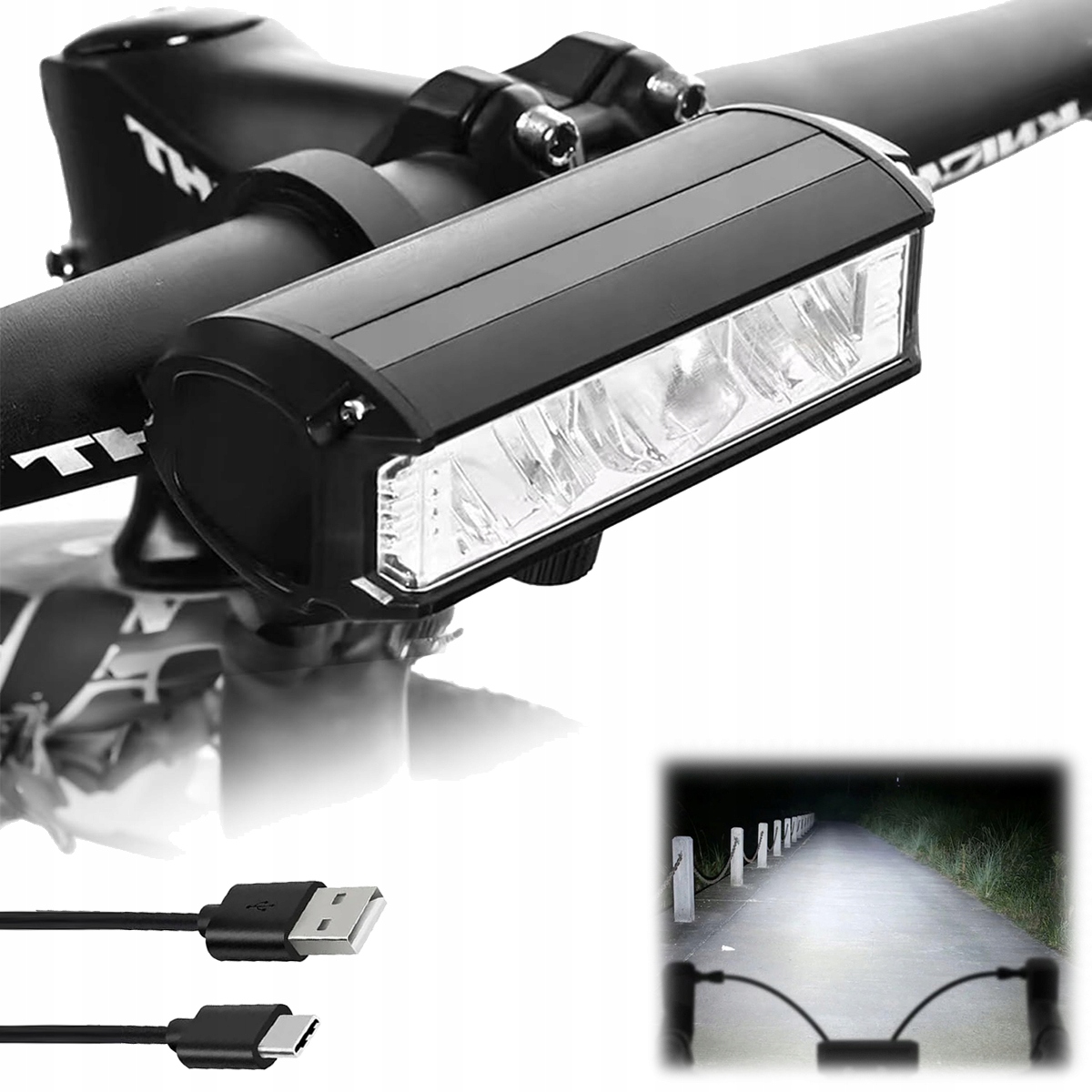 Nowy Lampka Rowerowa Przednia 3LED Mocna Akumulatorowa Do Roweru 2000mAh