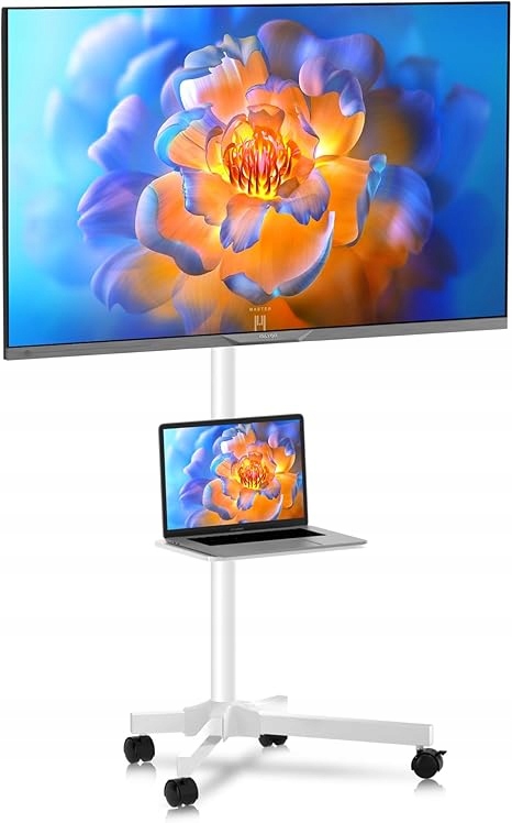 Stojan Na Televízor S Poličkou, Pevný, Naklápací Mobilný Stojan, Biely Xinlei