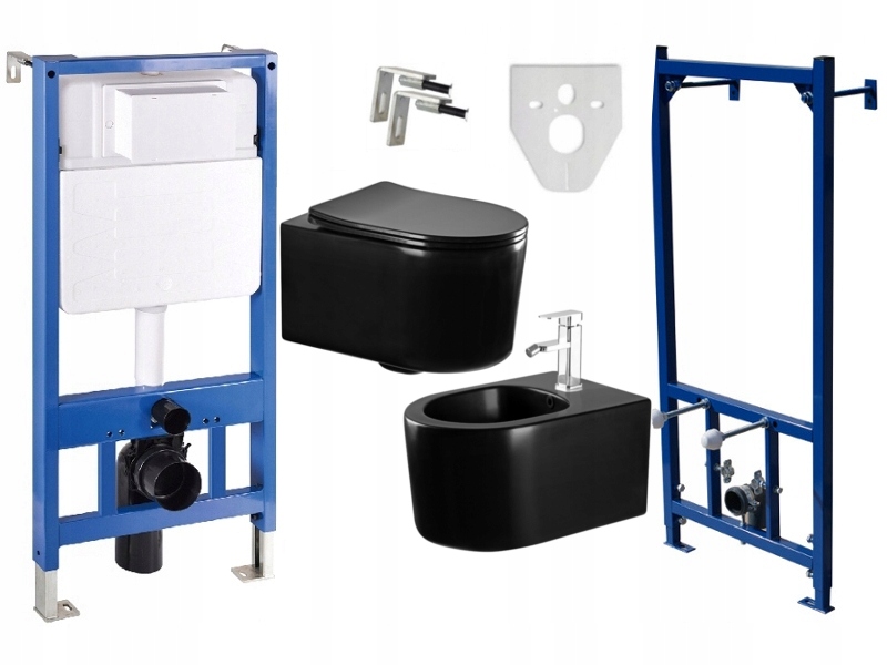 MEXEN SOFIA STELAŻ MISKA WC CZARNA MAT DESKA WOLNOOPADAJĄCA BIDET