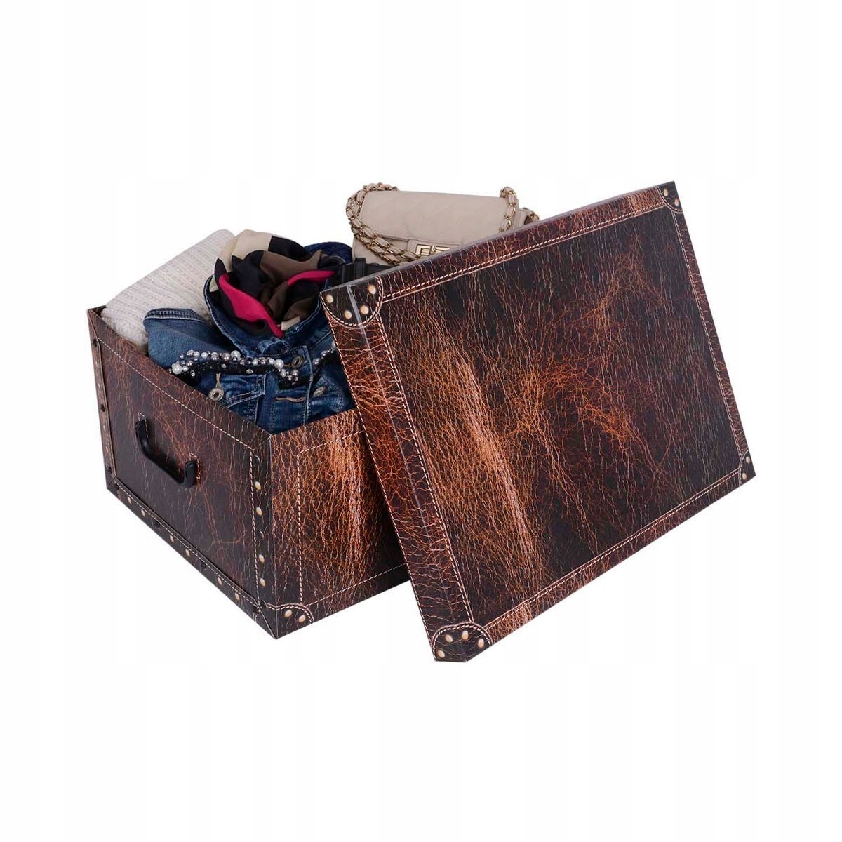 Pudełko kartonowe organizer pojemnik MAXI SKÓRA Z OKUCIAMI BRĄZ Przeznaczenie dekoracyjne