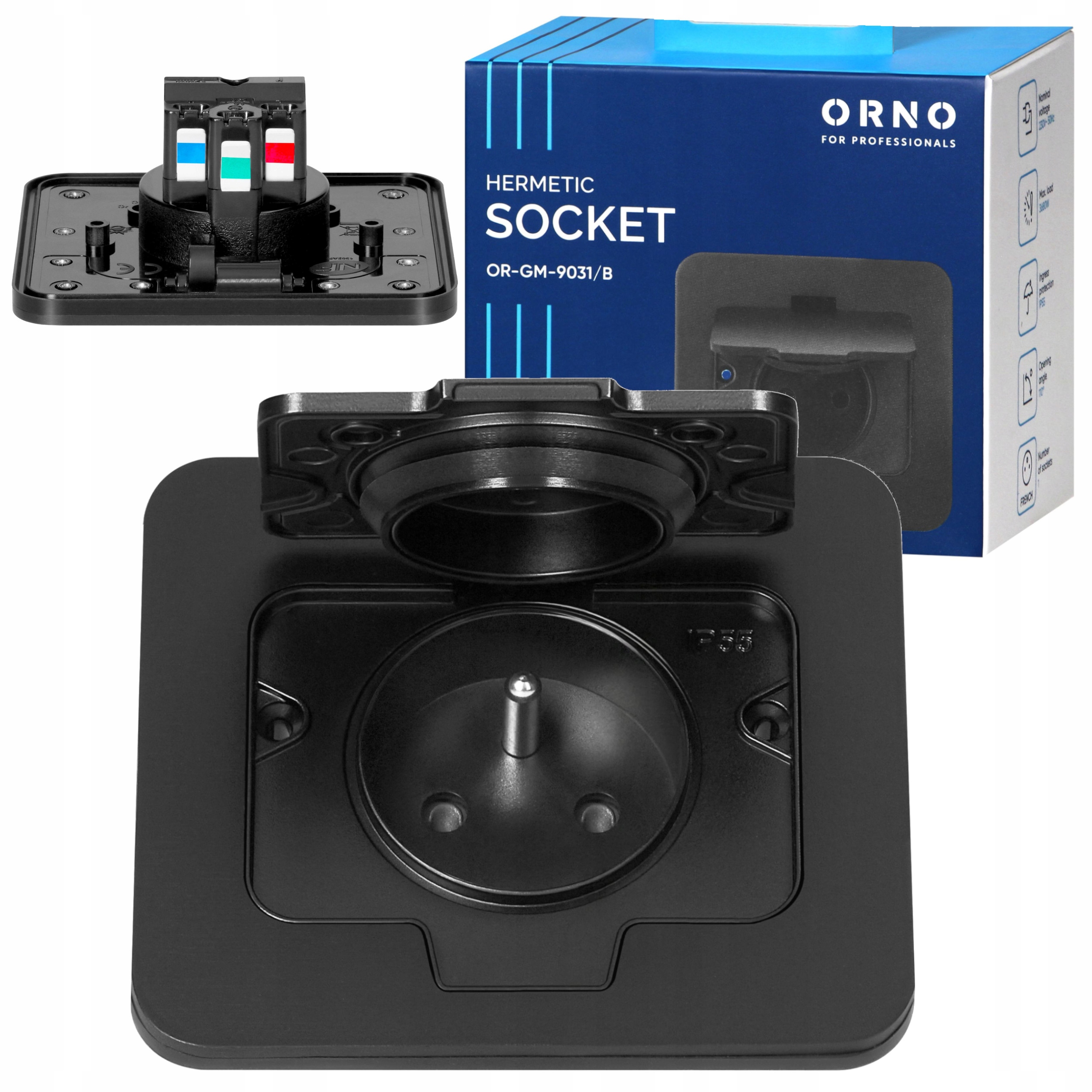 Gniazdo Hermetyczne Podtynkowe Gniazdko Elektryczne Z Klapką IP55 Czarne