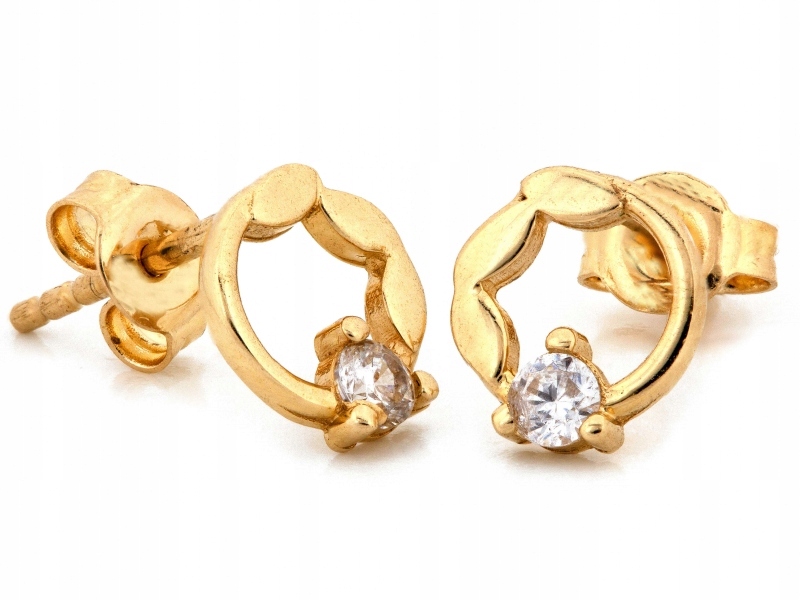 Náušnice zlaté 585 malé elegantní kroužky zirkony na tyči u ucha