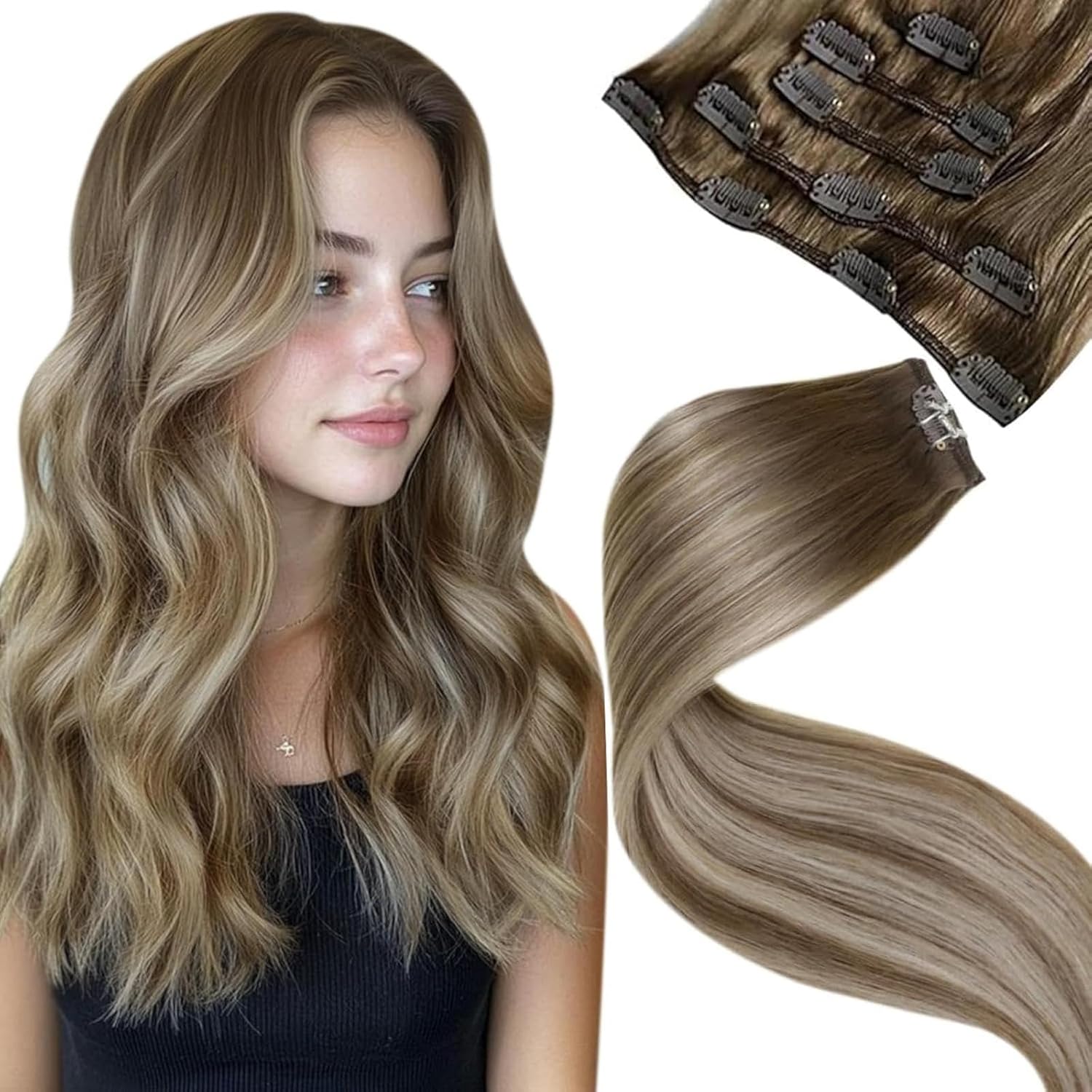 Doczepy dopinki Włosy Clip In Proste Balayage Brąz Blond 40cm #8/18/60