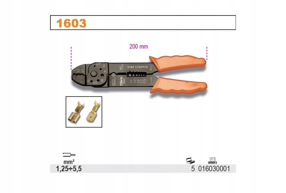 BETA SZCZYPCE DO ZACISKANIA NIEIZOLOWANYCH KOŃCÓWEK KABLOWYCH ZAMKNIĘTYCH 1 Kod producenta 1603