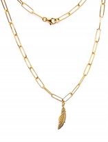 Řetízek pozlacený růžově velkými očky s perem a peřím, stříbro ryzost 925