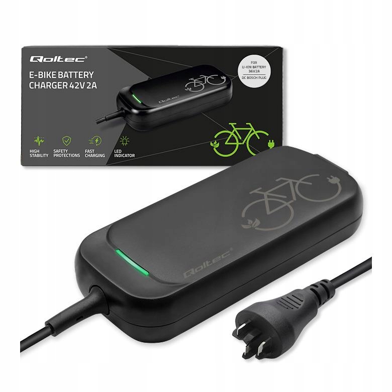 Qoltec Ładowarka Pro do roweru Bosch 36V | 42V | 2A | Bosch plug | wodoodporna + kabel zasilający