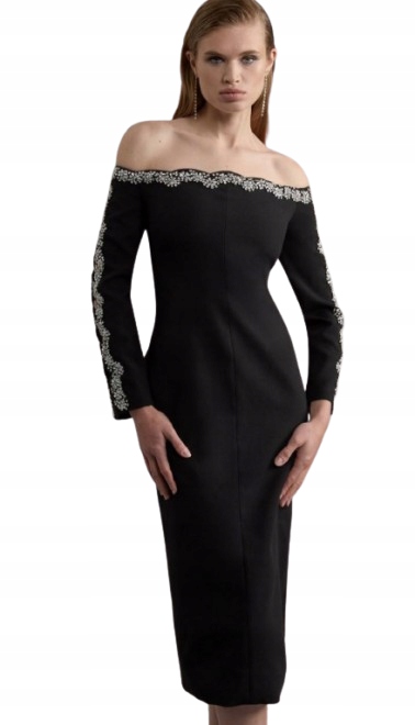 Karen Millen Tall Dlouhé Šaty Černé 40 B1F