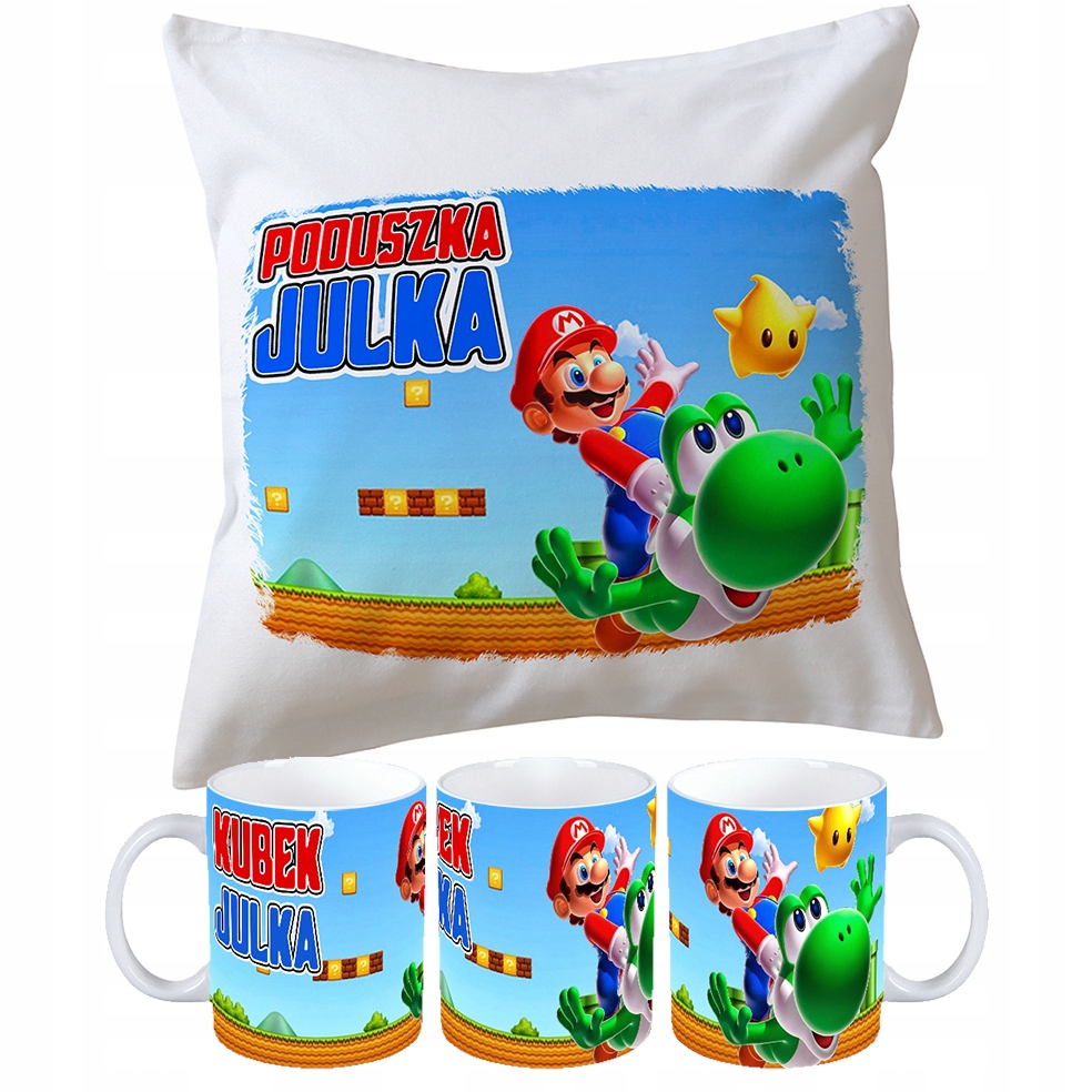 

Zestaw Kubek + Poduszka Mario Bross + Twoje Imię !