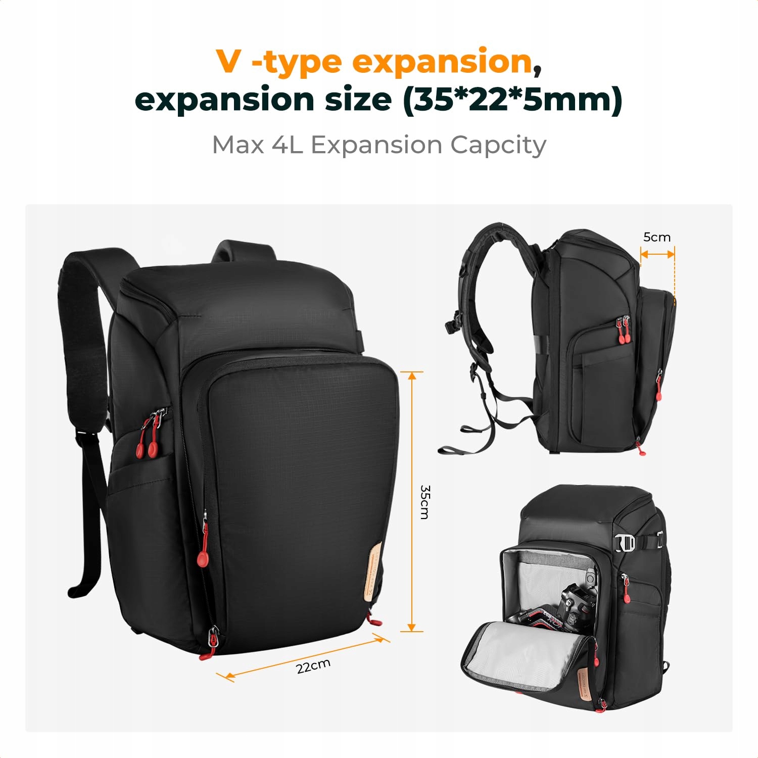 K&F CONCEPT Plecak Na Aparat 25L Z Przegrodą Na Laptop 16" Dla Fotografów — miniatura 5