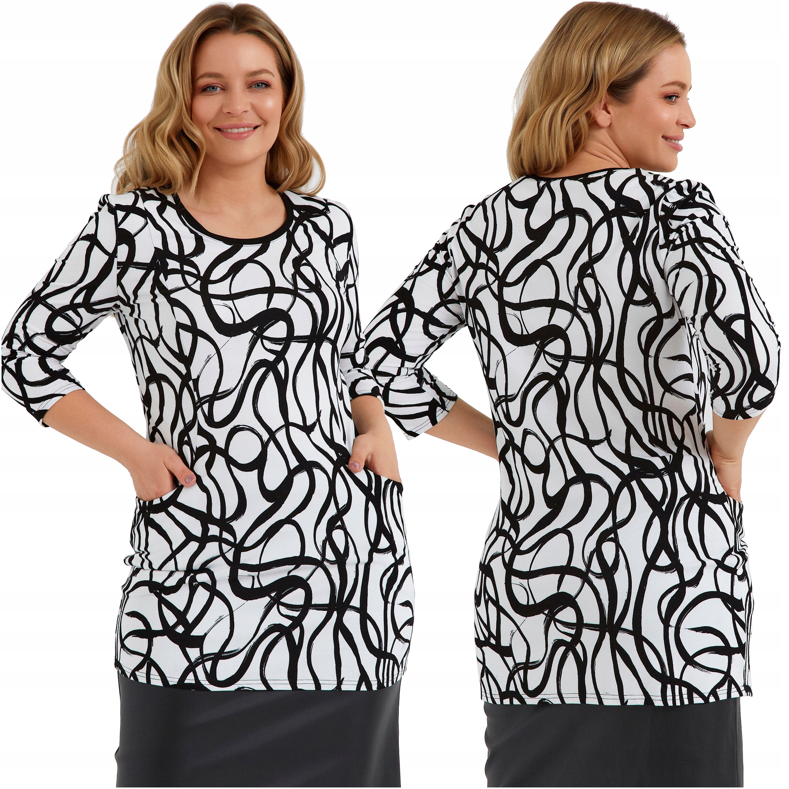 Dámská dlouhá tunika Plus Size s kapsami, Polský Výrobce