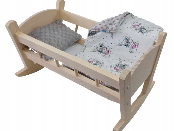 KOŁYSKA DLA LALEK DREWNIANA + POŚCIEL