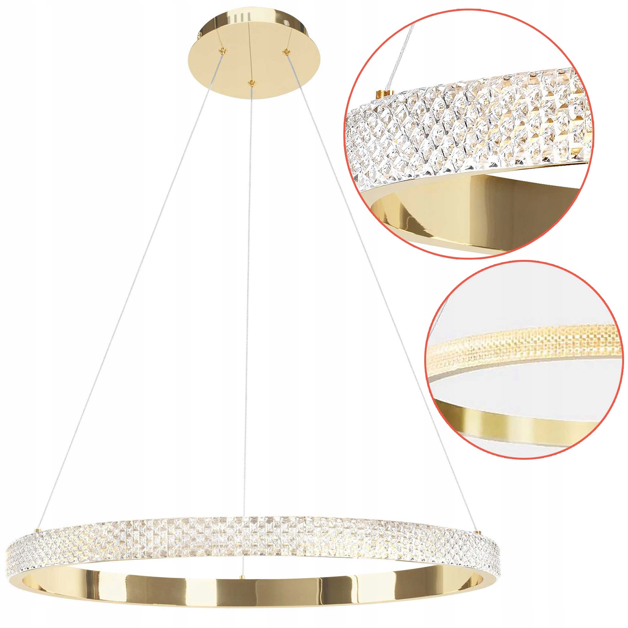 Kryštálový Stropné Svietidlo Závesný Led Zlatý 60 cm Závesná lampa Ring Kolík S Kryštálikom