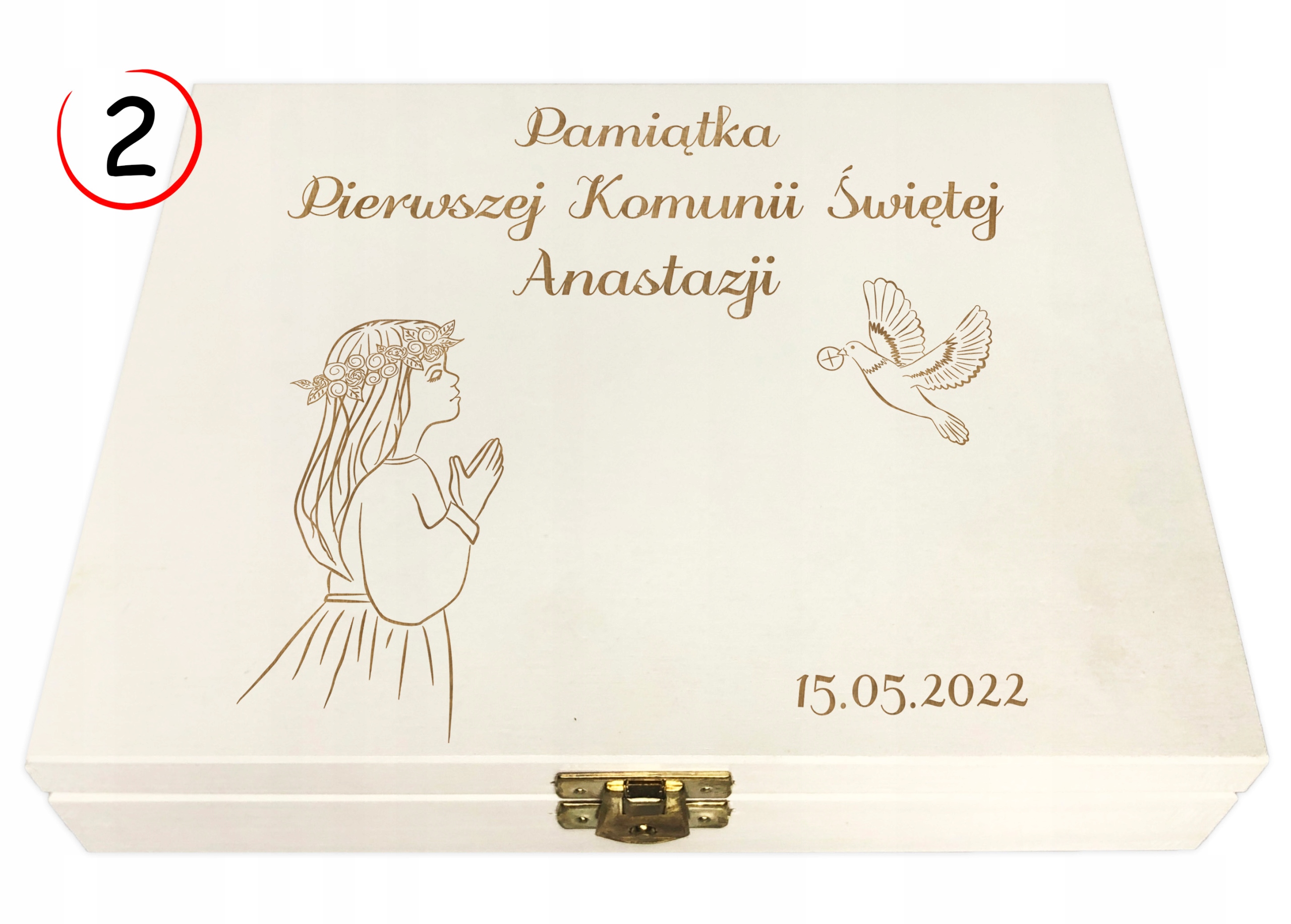 PREZENT NA CHRZEST KOMUNIĘ BIBLIA W DREWNIANYM PUDEŁKU Z WŁASNYM GRAWEREM Okładka twarda