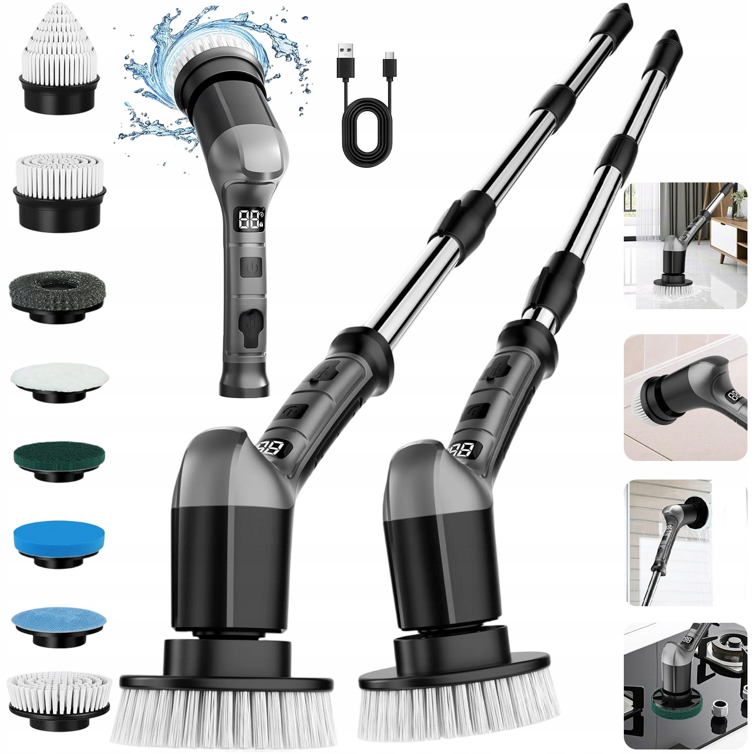 Elektrický Rotační Kartáč Bezdrátový Mop Na Čištění Mytí 9v1