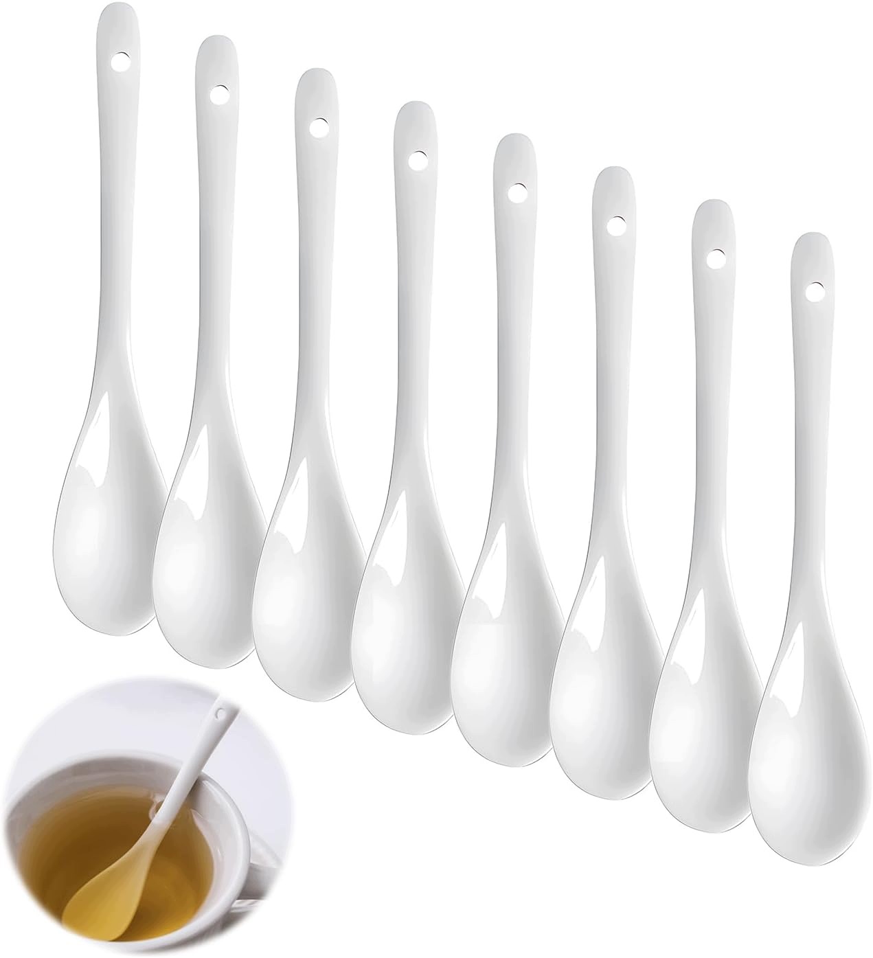 Łyżeczki Porcelanowe 8 Sztuk 13 CM Białe Ceramiczne Kawy Dżemu