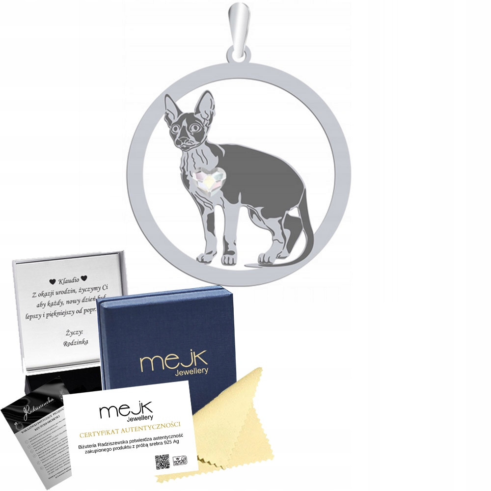 Stříbrný přívěsek Kočka Cornish Rex 925 Dárek pro ženu Šperky Gravírování