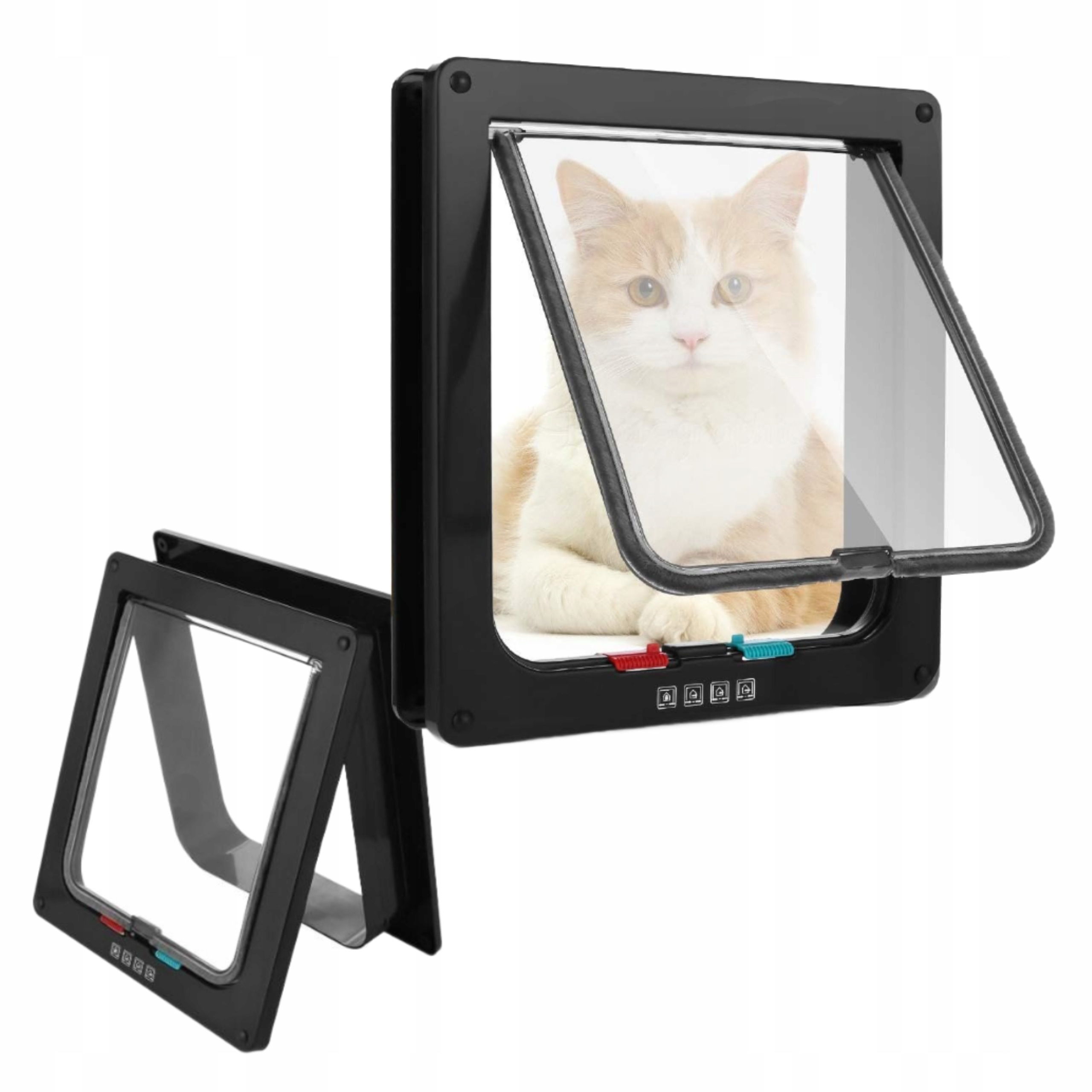 Levně Klapka Dvířka Pro Kočky XL Černá 4-směrná Magnetický Tunel 24x28 cm